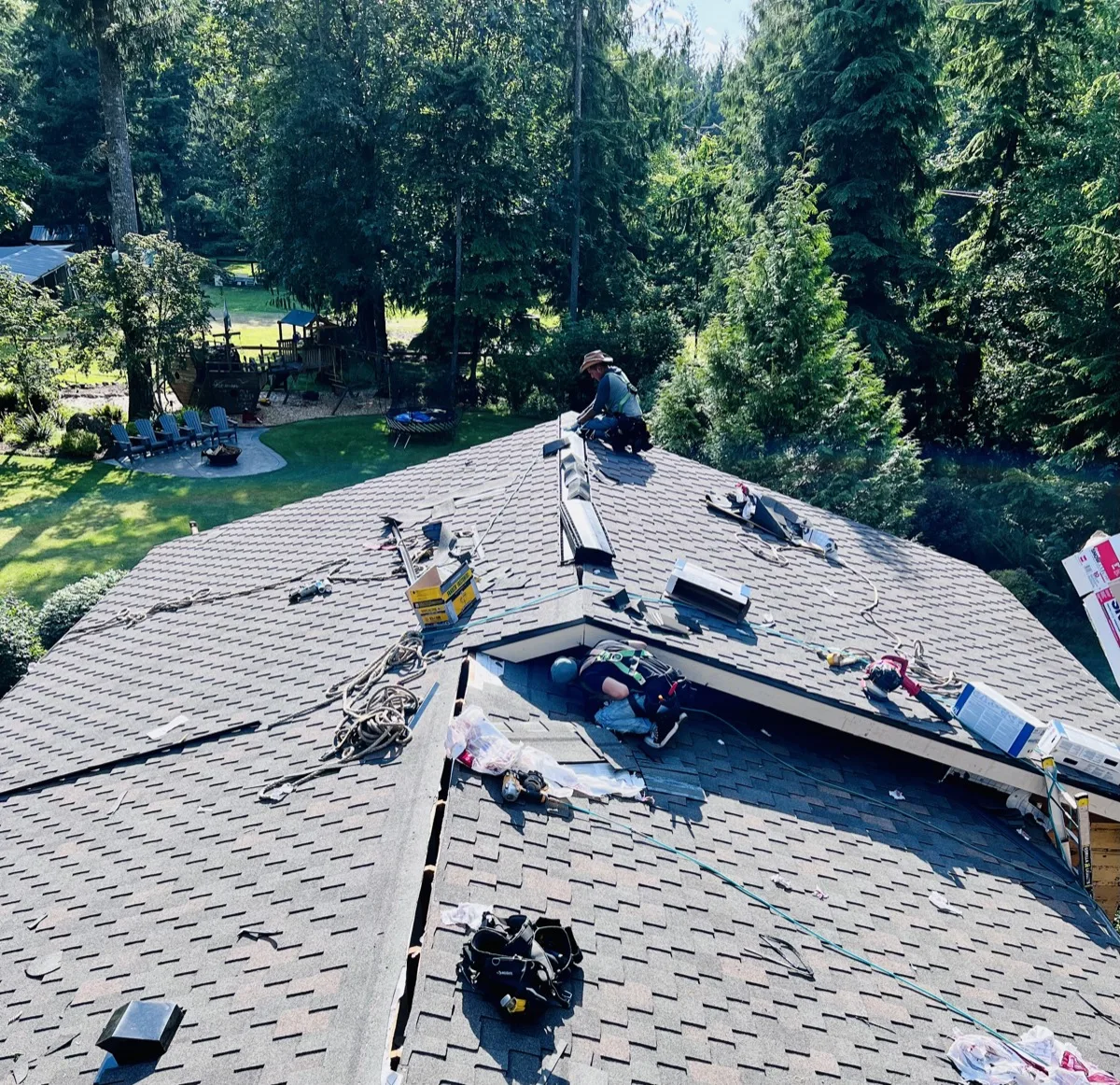 Ridge vent installation on a roof in Pierce County, WA